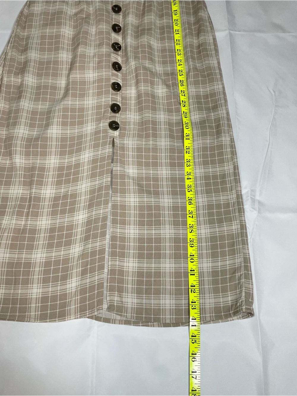 Trixxi Beige Plaid Midi Dress Women’s Medium Open Back Tie Cottagecore - Picture 11 of 13